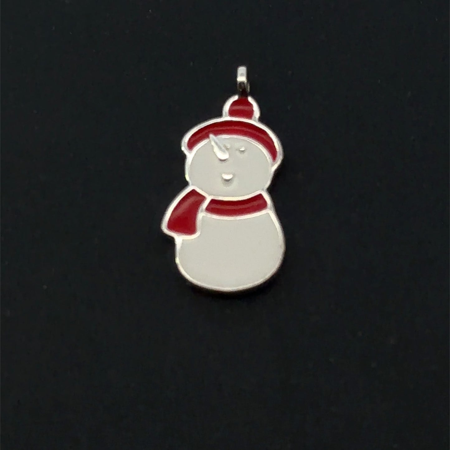 925 Sterling Silver Enamel Snowman Charm, Red & White Winter Holiday Pendant