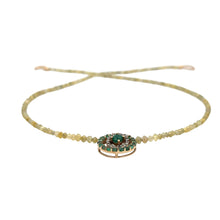 Load image into Gallery viewer, Yellow Gray Natural Faceted Diamonds 1.8 mm - 3mm and Emerald Pendant with Diamonds in 14k Gold 14 inches Choker - Rafant
