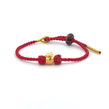 Load image into Gallery viewer, 18K Gold Money Bag Bracelet Red Gold Yarn Tiger&#39;s Eye Bead Size 6-6.5&quot;
