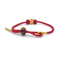 Load image into Gallery viewer, 18K Gold Money Bag Bracelet Red Gold Yarn Tiger&#39;s Eye Bead Size 6-6.5&quot;
