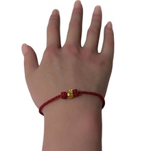 Load image into Gallery viewer, 18K Gold Money Bag Bracelet Red Gold Yarn Tiger&#39;s Eye Bead Size 6-6.5&quot;
