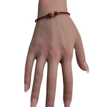 Load image into Gallery viewer, 18K Gold Money Bag Bracelet Red Gold Yarn Tiger&#39;s Eye Bead Size 6-6.5&quot;
