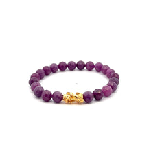 Load image into Gallery viewer, 18K Gold Dragon Pixiu Piyao Bracelet Gemstones Ruby July Birthstones Micro Faceted 6 -6.5 mm
