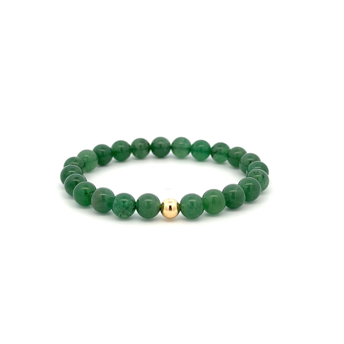 Natural Aventurine Gemstones 6mm Stretchable Bracelet 18k Gold Bead Charm Size 5.5 in - Rafant