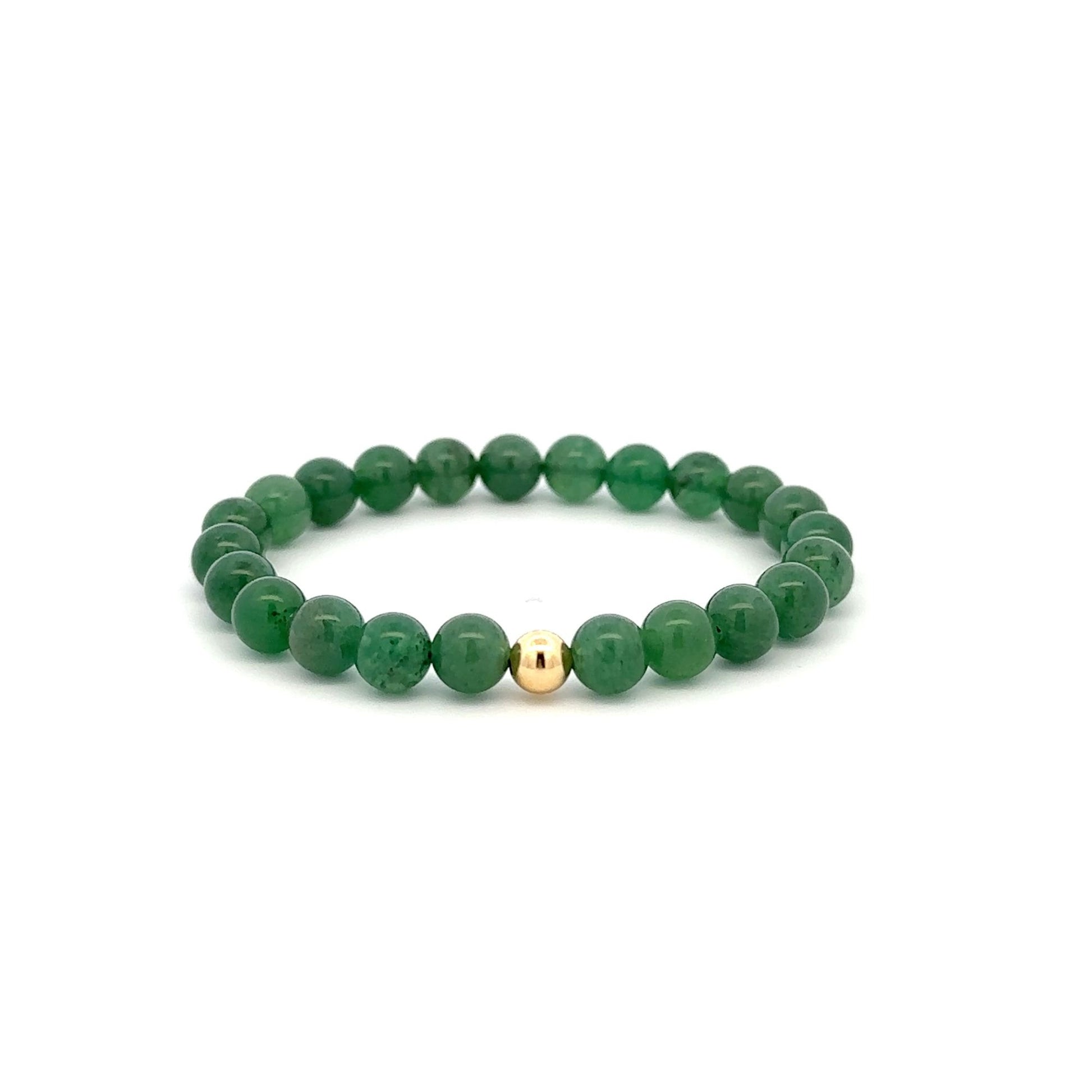 Natural Aventurine Gemstones 6mm Stretchable Bracelet 18k Gold Bead Charm Size 5.5 in - Rafant