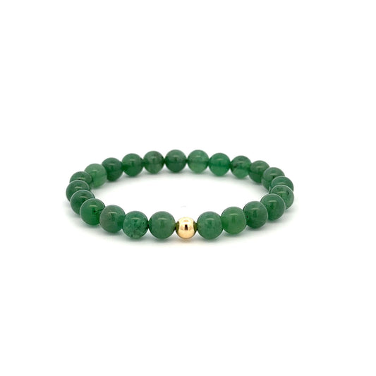 Natural Aventurine Gemstones 6mm Stretchable Bracelet 18k Gold Bead Charm Size 5.5 in - Rafant