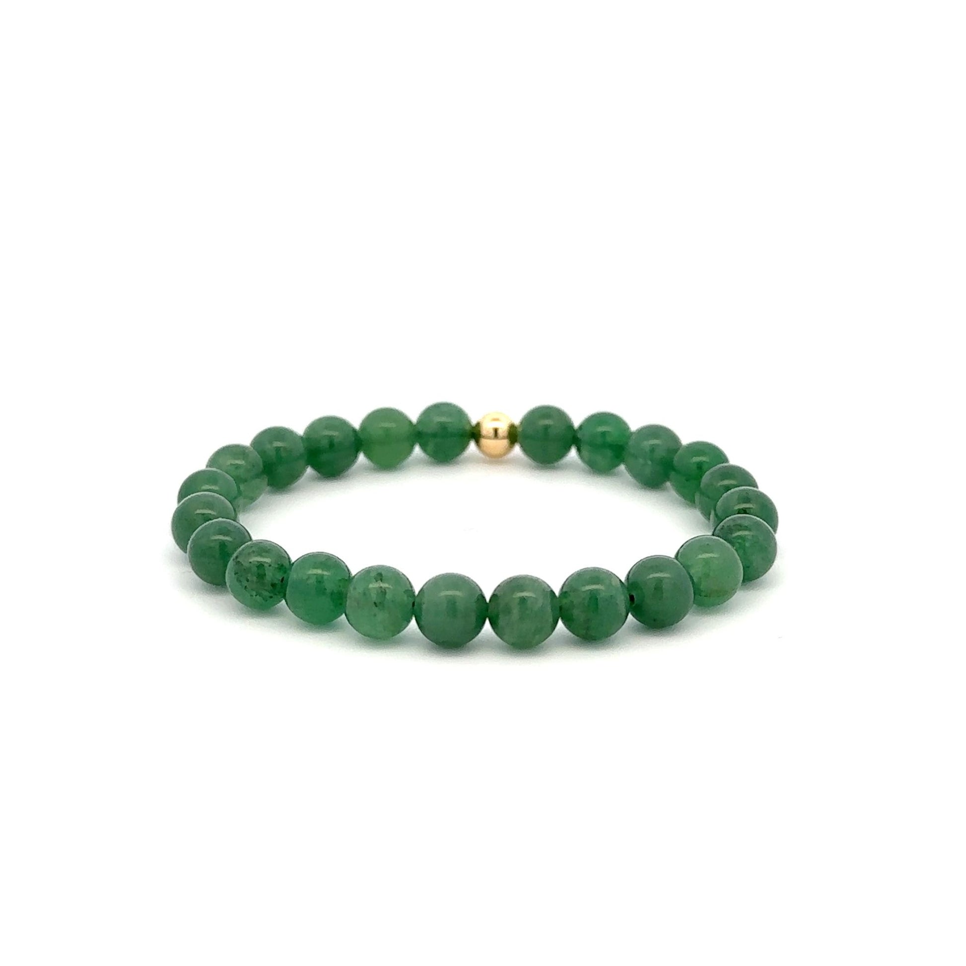 Natural Aventurine Gemstones 6mm Stretchable Bracelet 18k Gold Bead Charm Size 5.5 in - Rafant