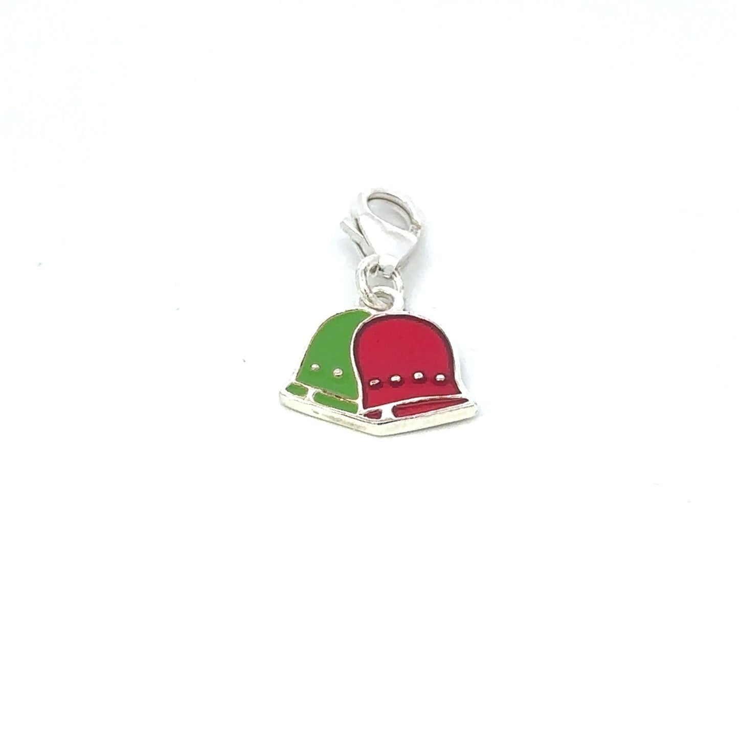 925 Sterling Silver Christmas Bell Charm, Green Red Enamel Holiday Pendant with Lobster Clasp