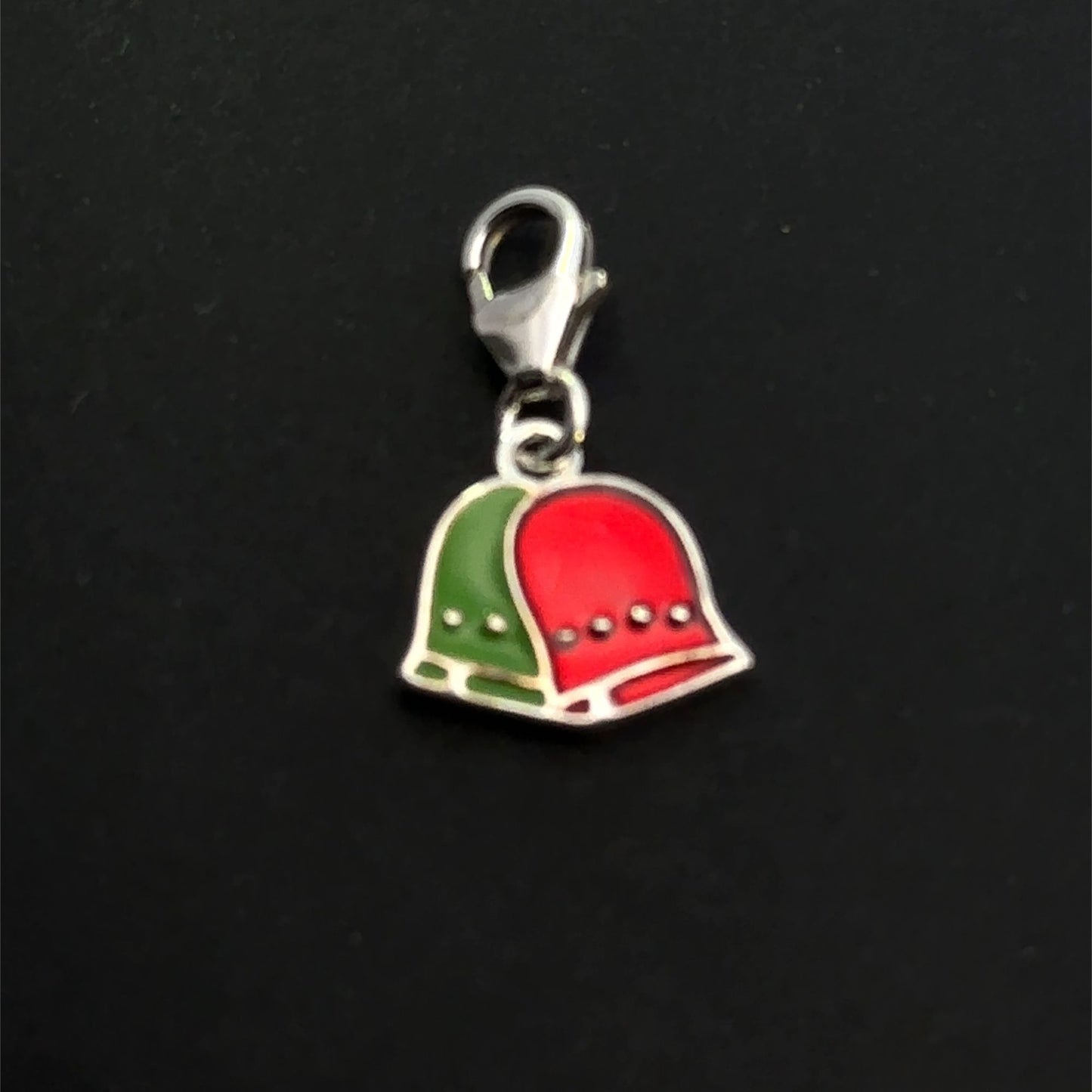 925 Sterling Silver Christmas Bell Charm, Green Red Enamel Holiday Pendant with Lobster Clasp