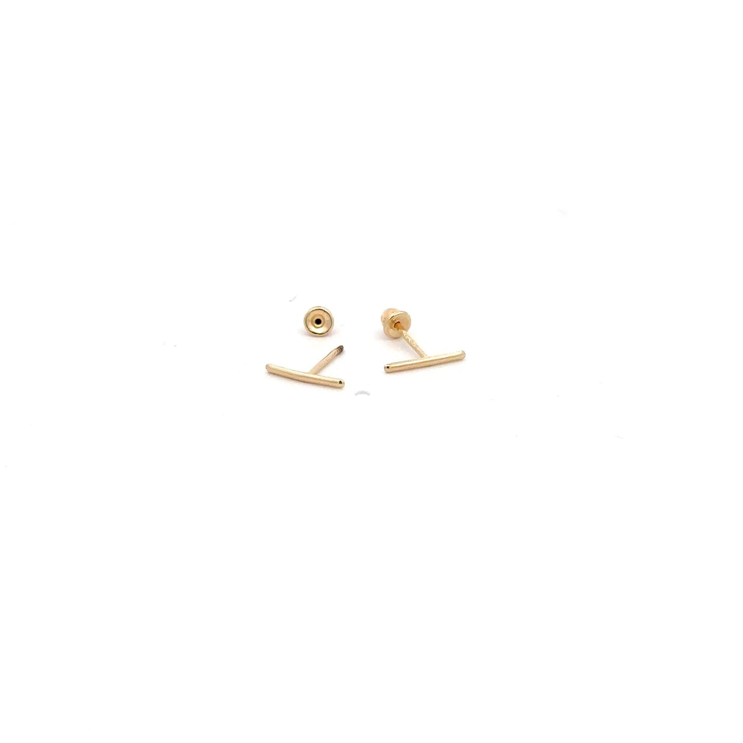 14K Gold Stud Earrings Bar Screw Back Type Tiny - Rafant