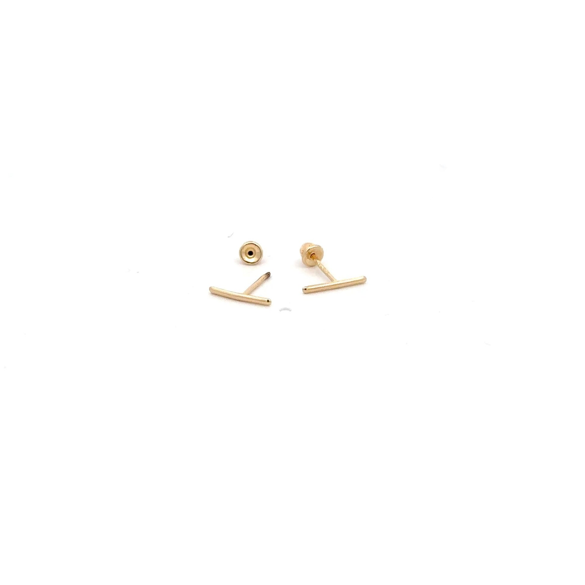 14K Gold Stud Earrings Bar Screw Back Type Tiny - Rafant