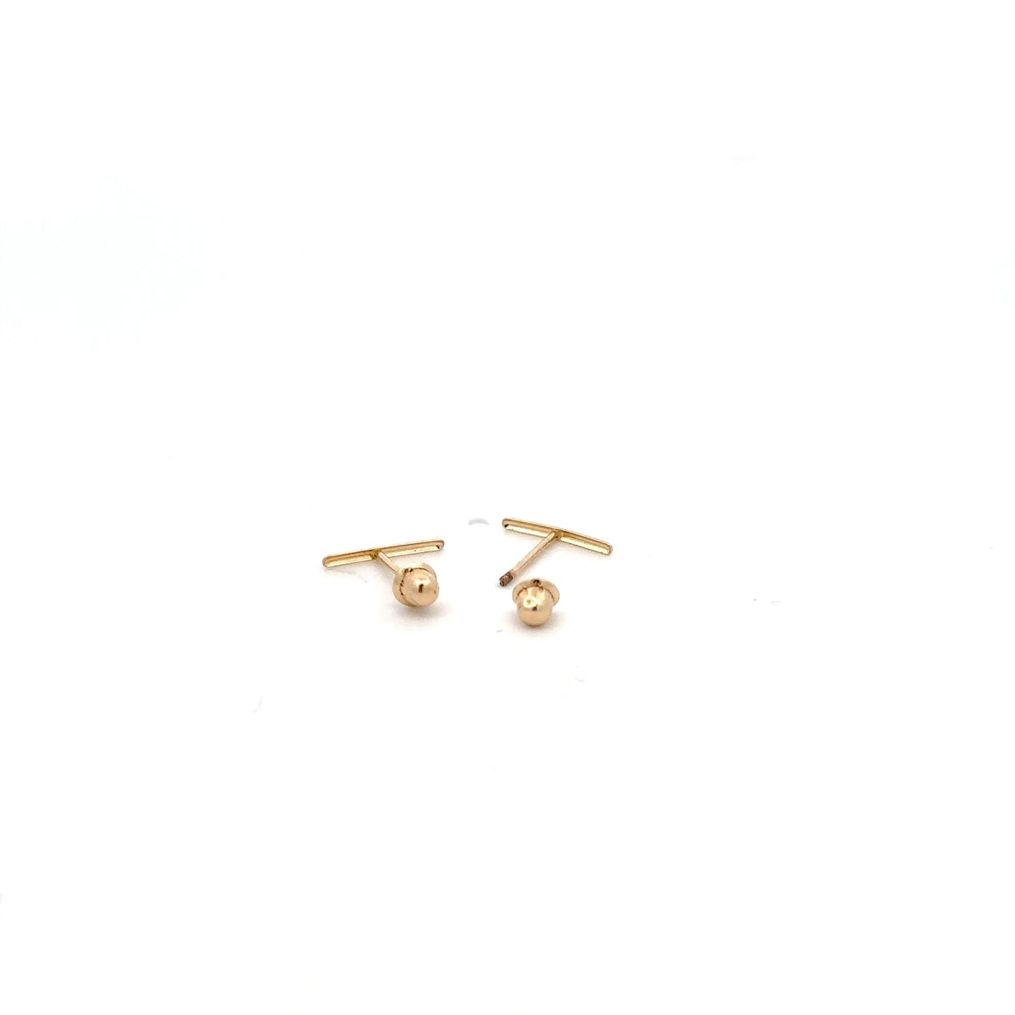 14K Gold Stud Earrings Bar Screw Back Type Tiny - Rafant