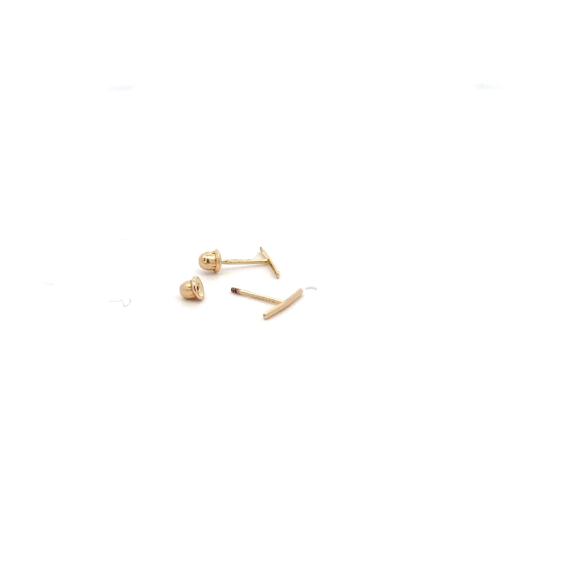 14K Gold Stud Earrings Bar Screw Back Type Tiny - Rafant