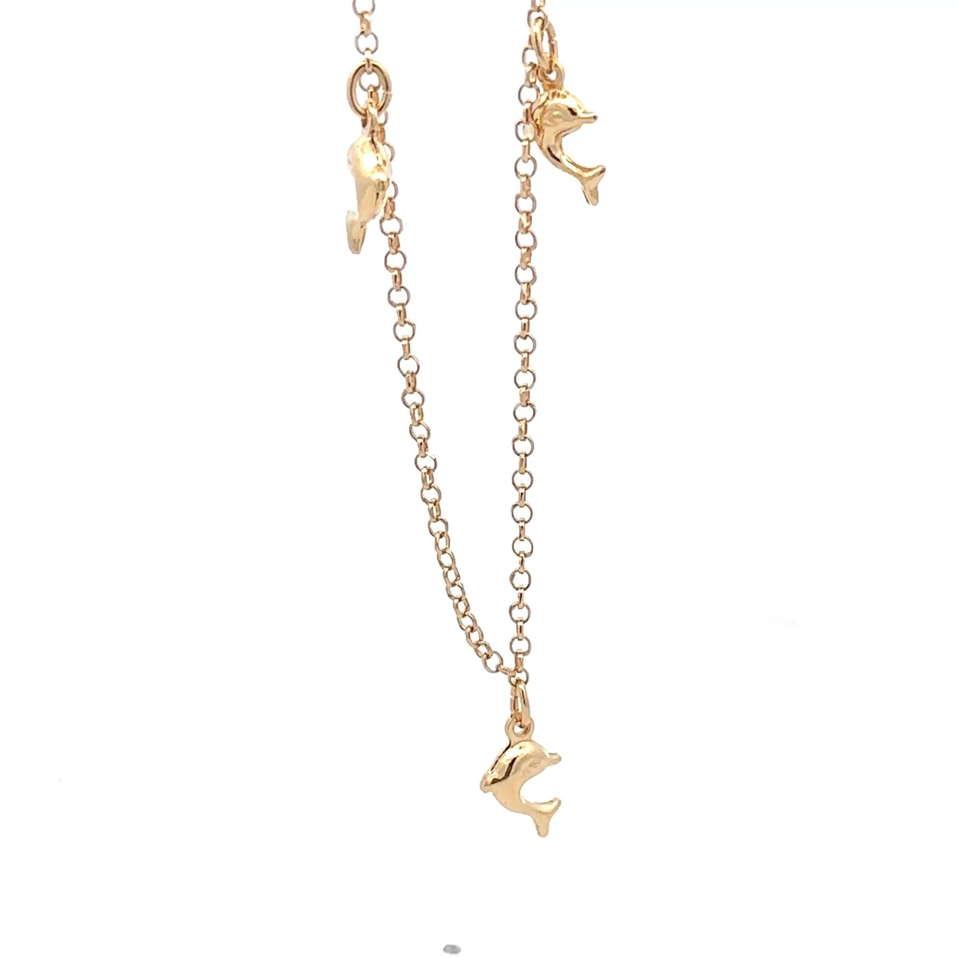 18K Gold Bracelet Dolphin Charms Size 7 inches 3.15 gms - Rafant