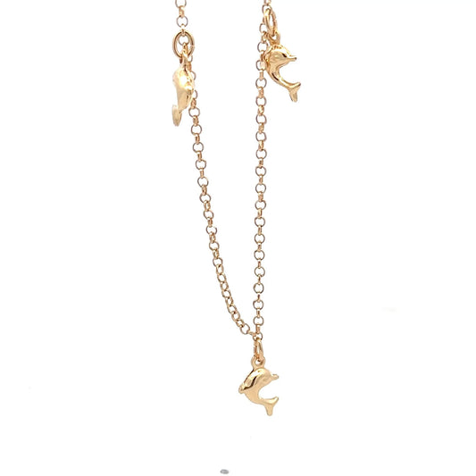 18K Gold Bracelet Dolphin Charms Size 7 inches 3.15 gms - Rafant