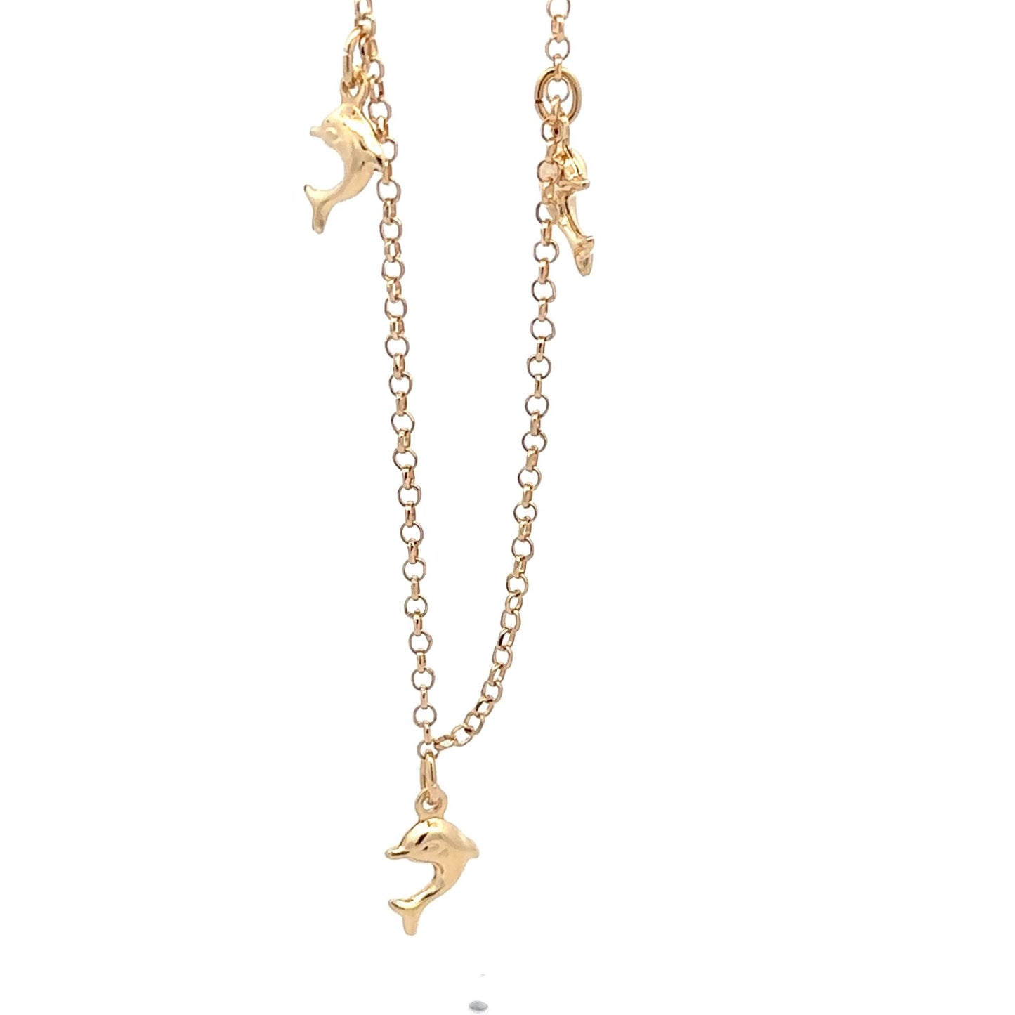 18K Gold Bracelet Dolphin Charms Size 7 inches 3.15 gms - Rafant