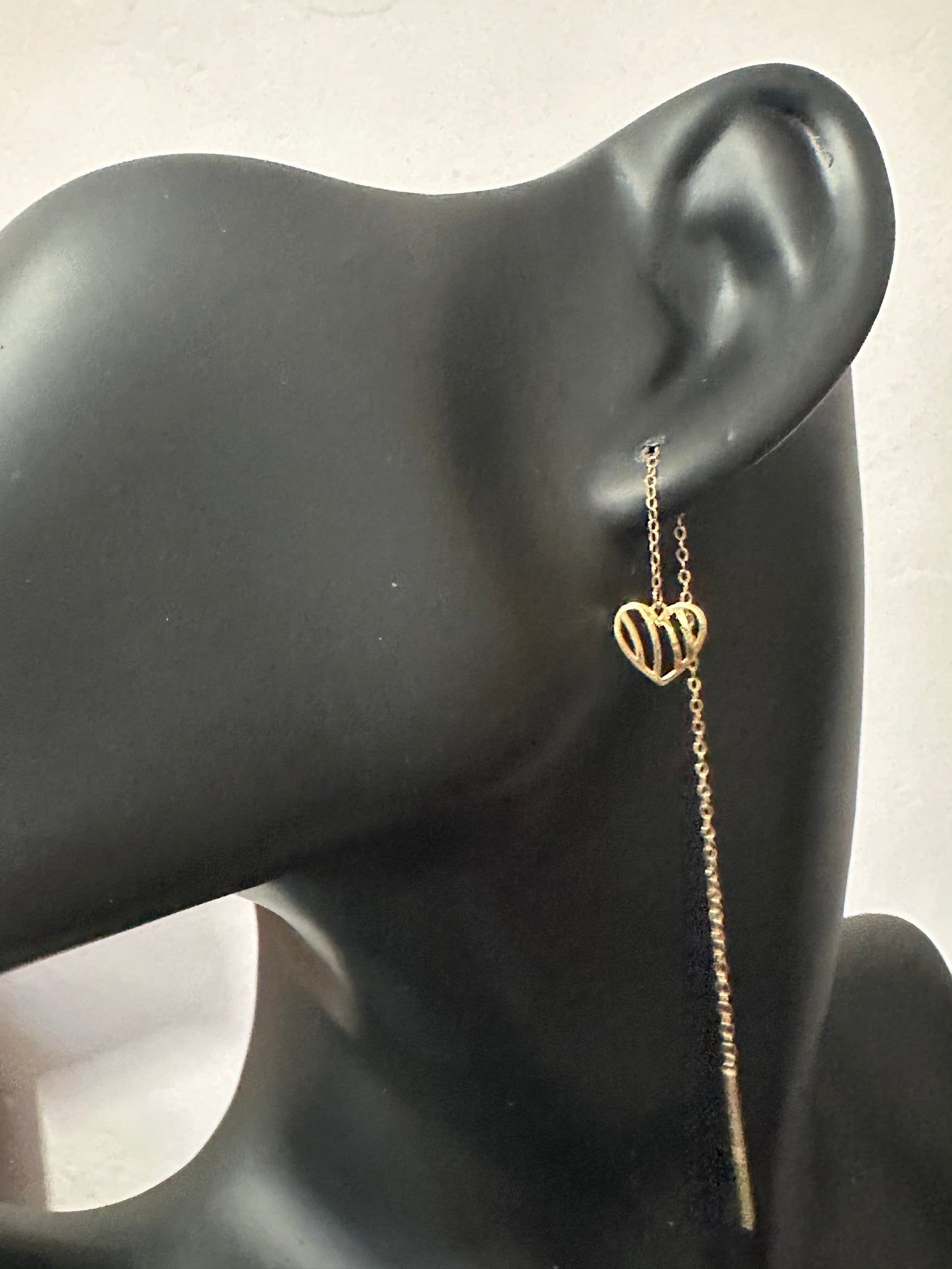 18K Gold Earrings Threader Heart - Rafant