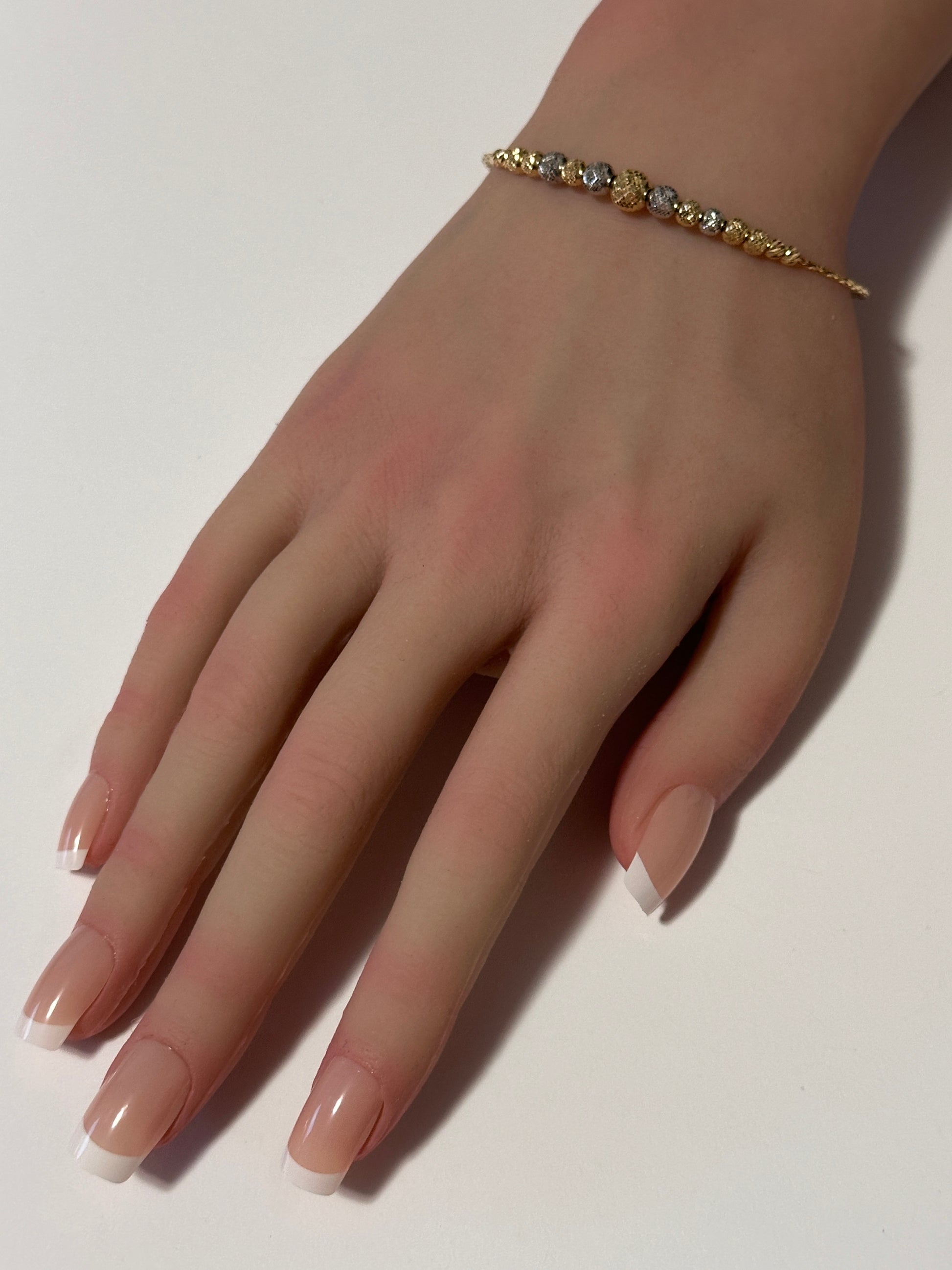 18K Gold Bracelet Saudi Gold Beaded 2 Tone Yellow White - Rafant