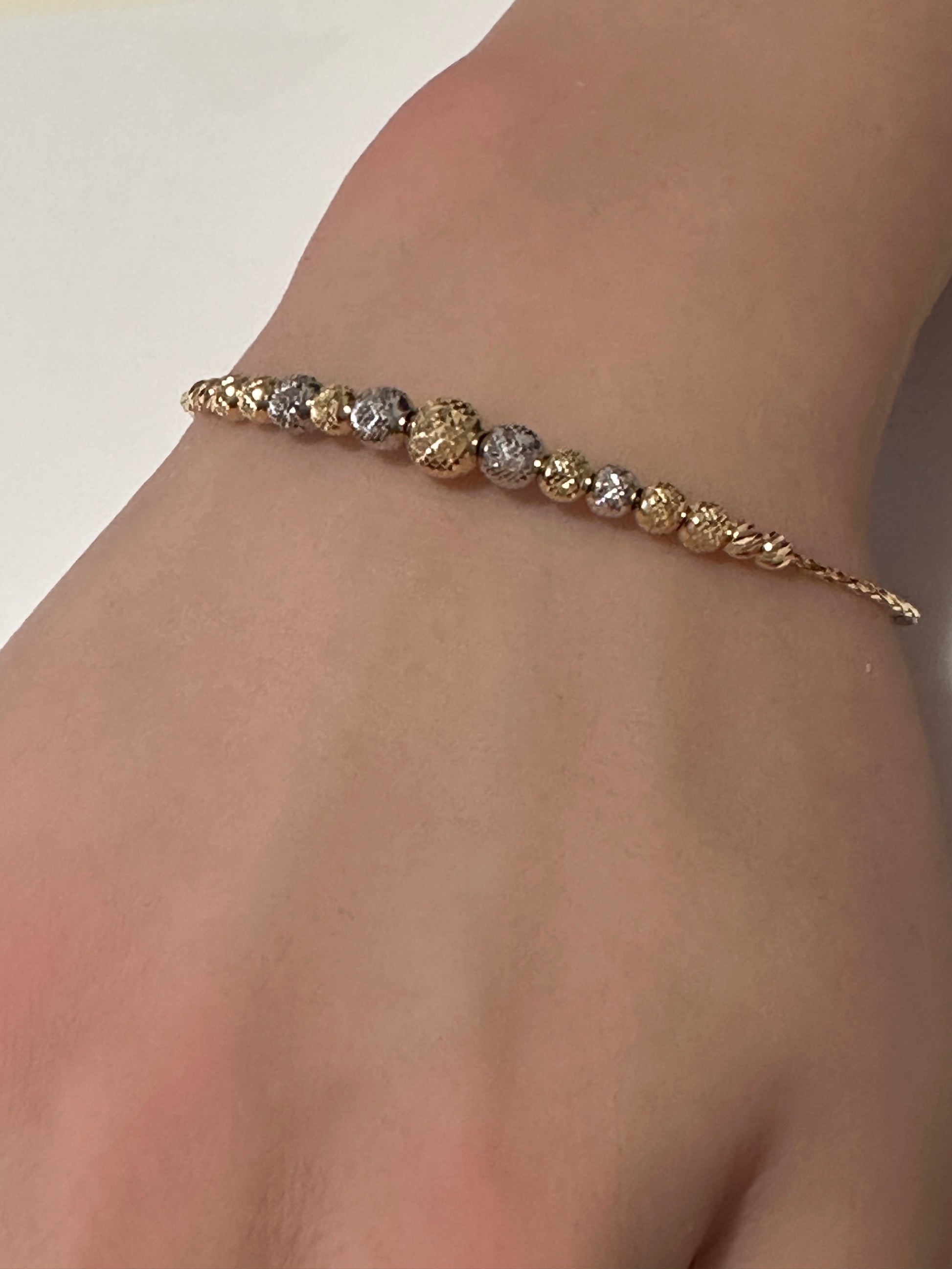 18K Gold Bracelet Saudi Gold Beaded 2 Tone Yellow White - Rafant