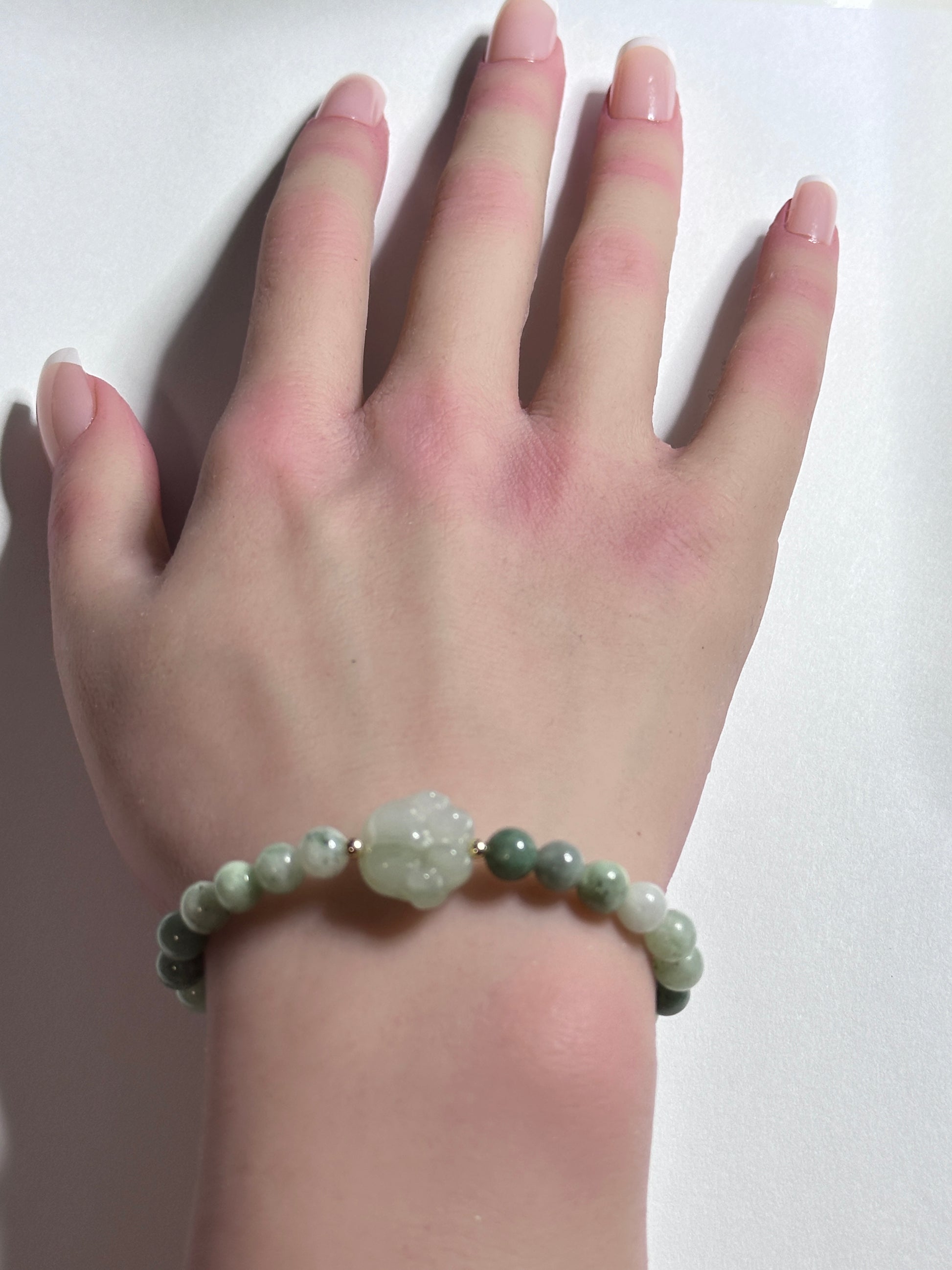 Natural Gemstones Stretch Bracelet and Carved Paw Jade with 18k Tiny Beads - Rafant