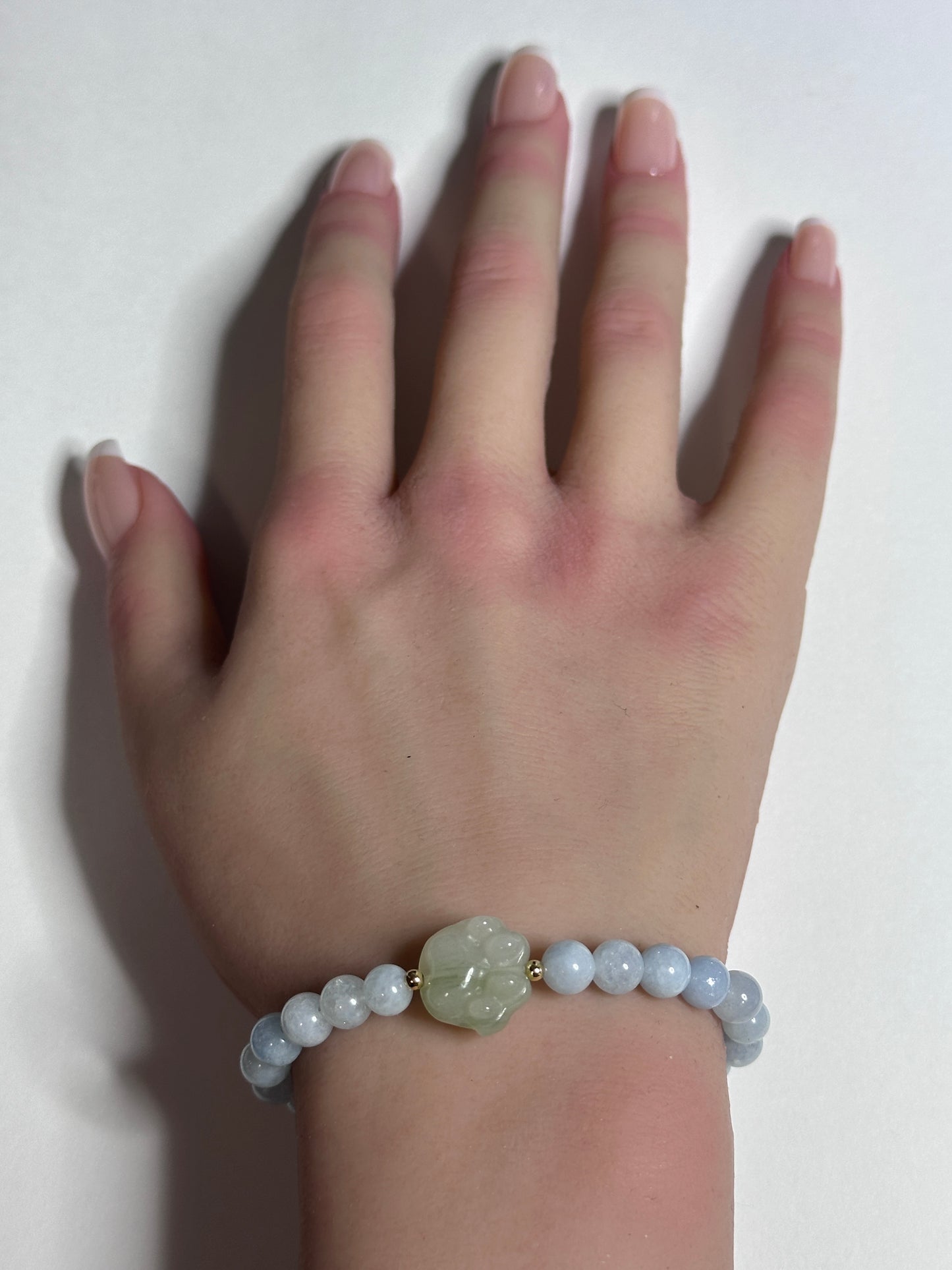 Natural Gemstones Stretch Bracelet and Carved Paw Jade with 18k Tiny Beads - Rafant