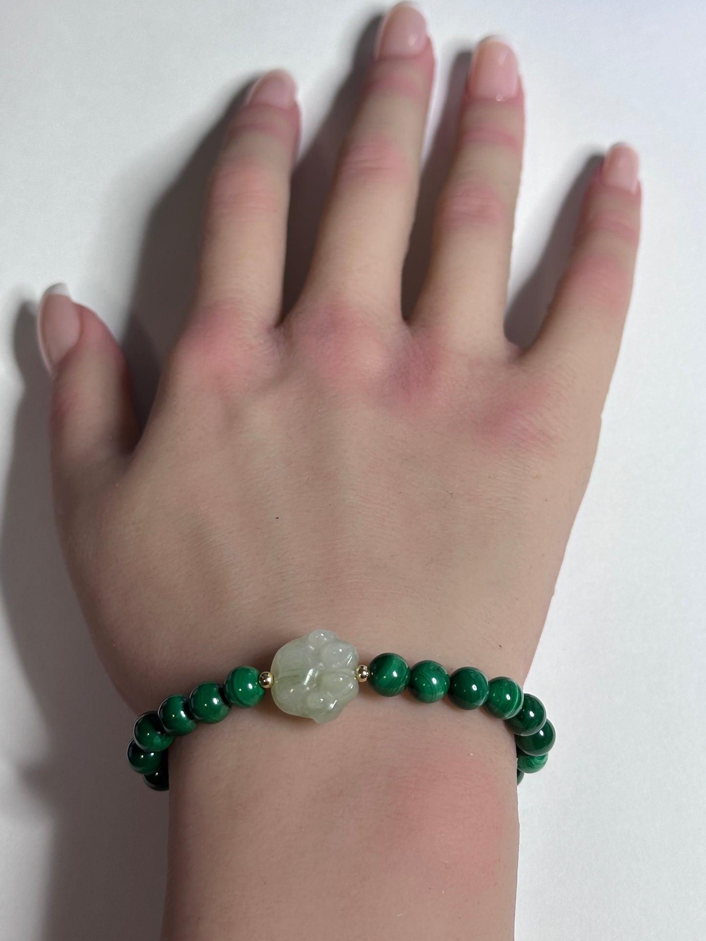 Natural Gemstones Stretch Bracelet and Carved Paw Jade with 18k Tiny Beads - Rafant