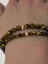 Load image into Gallery viewer, Tiger&#39;s Eye Mini 4mm 6mm Gemstone Stretch Bracelet with 14K Gold Accent Bead -Choose Yellow Polished, Stardust, Corrugated, Rose, White Stardust
