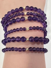 Load image into Gallery viewer, Natural Gemstones Amethyst 4mm 6mm Stretch Bracelet 14k Gold Bead Choose Stardust,Polished,Corrugated
