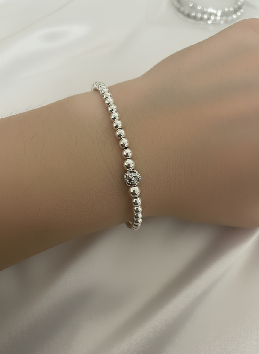 925 Sterling Silver Beaded Stretch Stacking Bracelet Minimalist - Rafant