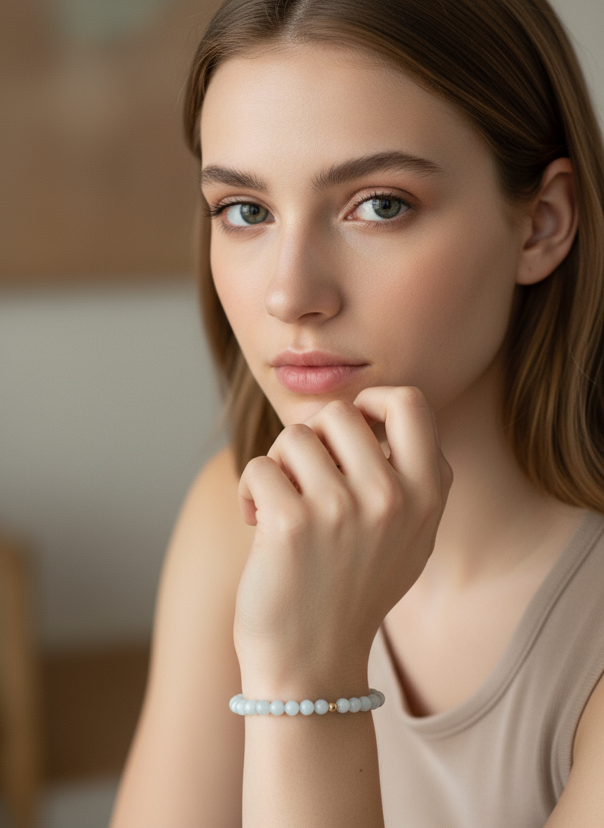 Natural Aquamarine Mini 4mm Stretch Bracelet 14k Gold Bead Choose Polished, Stardust, Corrugated - Rafant