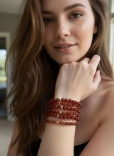 Load image into Gallery viewer, Natural Gemstones Carnelian Microfaceted 4mm Stretch Bracelet with 14K Bead Choose Polished, Stardust, Corrugated
