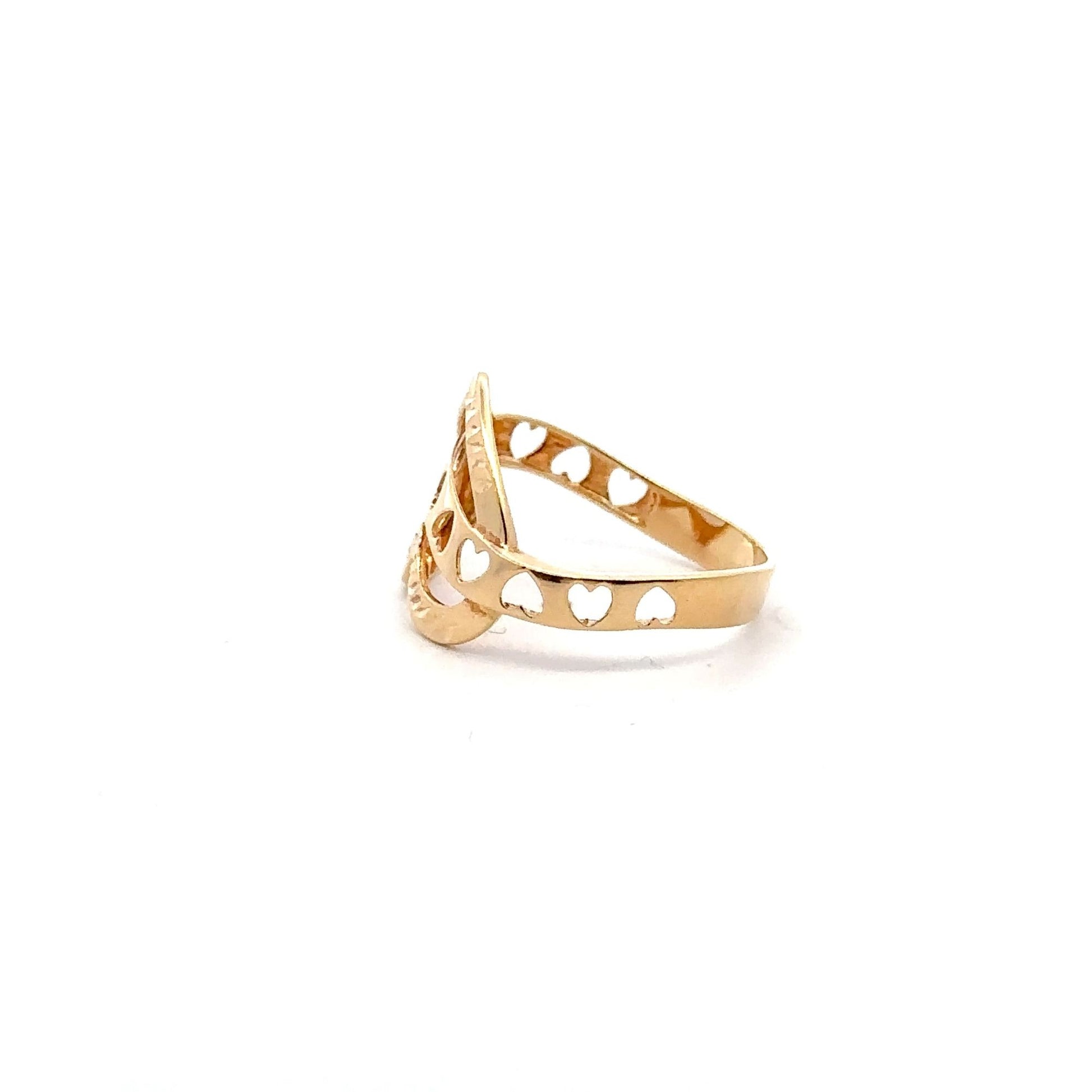 18K Gold Ring Heart Women Size 7.5 - Rafant
