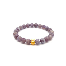 Load image into Gallery viewer, 24K Gold Money Bag Lucky Charm Stretchable Bracelet Gemstones Purple Tourmaline 8mm Size 6.5&quot; - Rafant
