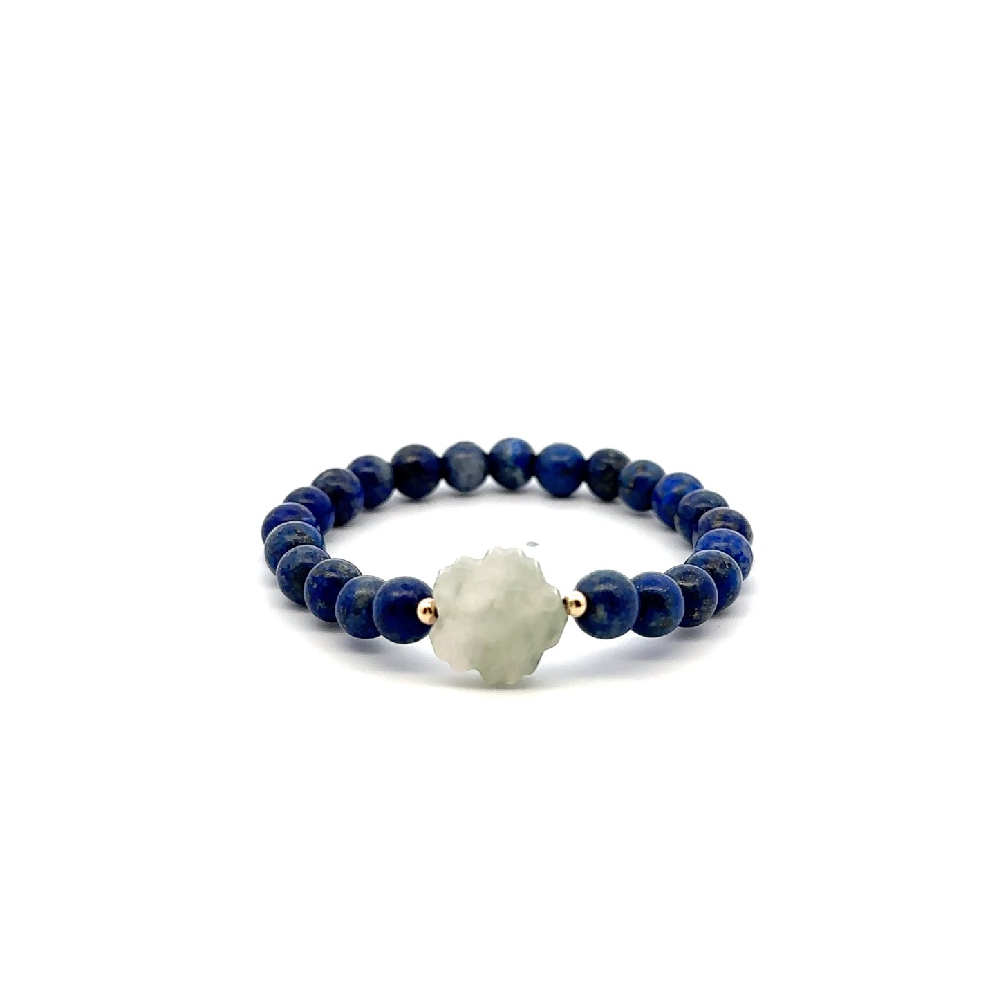 Natural Gemstones Cultured Pearl Stretch Bracelet and Jade Carved Flower with 18k Tiny Beads - Rafant