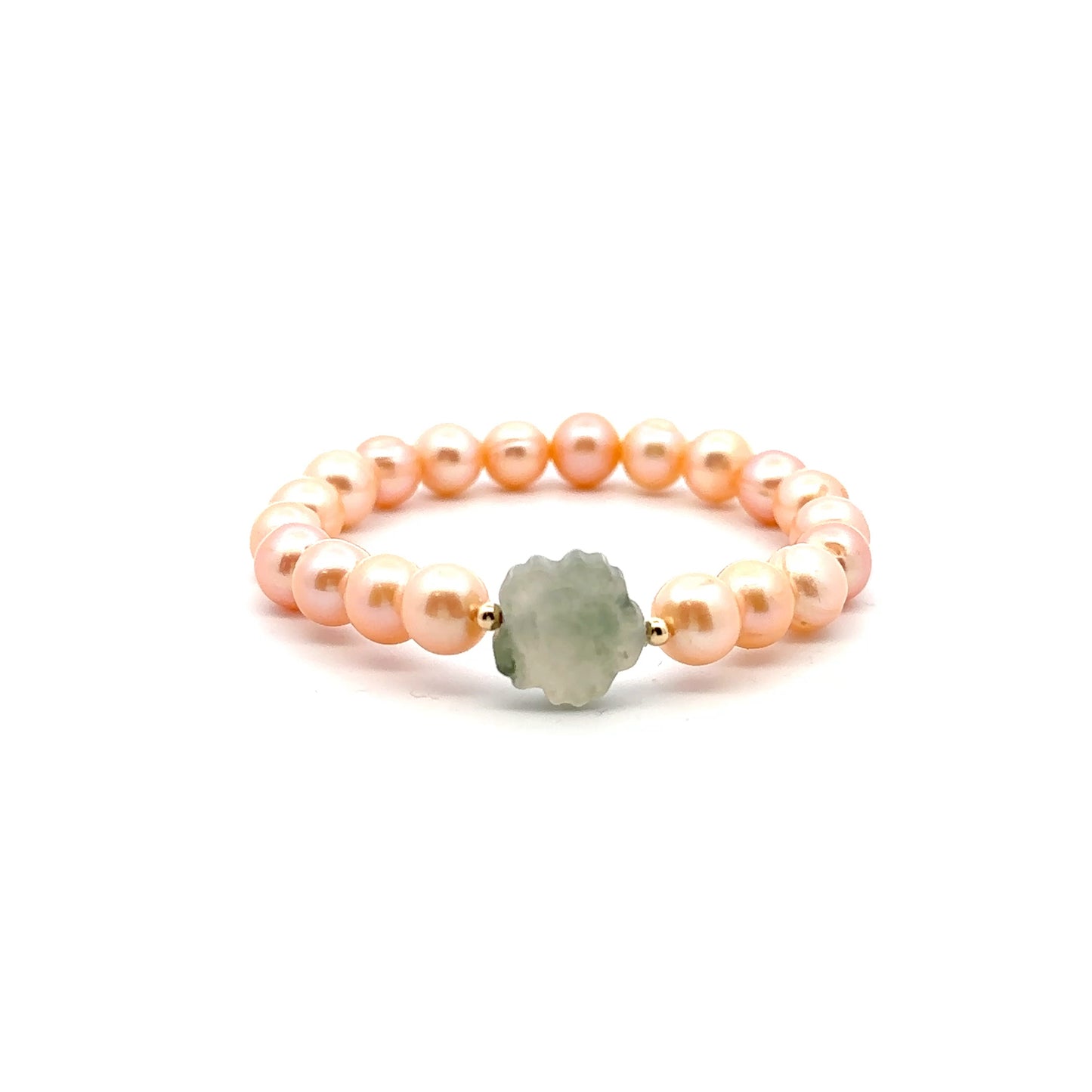Natural Gemstones Cultured Pearl Stretch Bracelet and Jade Carved Flower with 18k Tiny Beads - Rafant