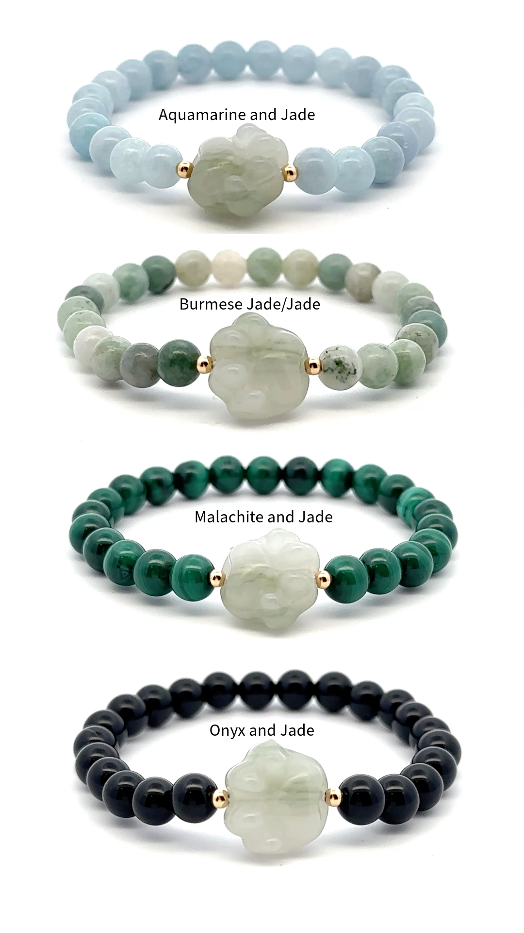 Natural Gemstones Stretch Bracelet and Carved Paw Jade with 18k Tiny Beads - Rafant