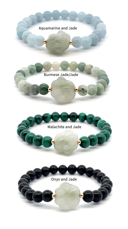 Natural Gemstones Stretch Bracelet and Carved Paw Jade with 18k Tiny Beads - Rafant