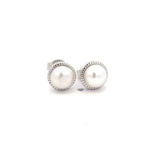 925 Sterling Silver Stud Earrings Freshwater Pearl - Rafant