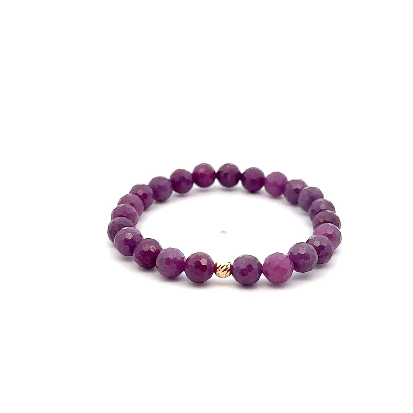Natural Ruby Gemstones 6 -6.5mm Stretchable Bracelet 18k Gold Bead Charm - Rafant