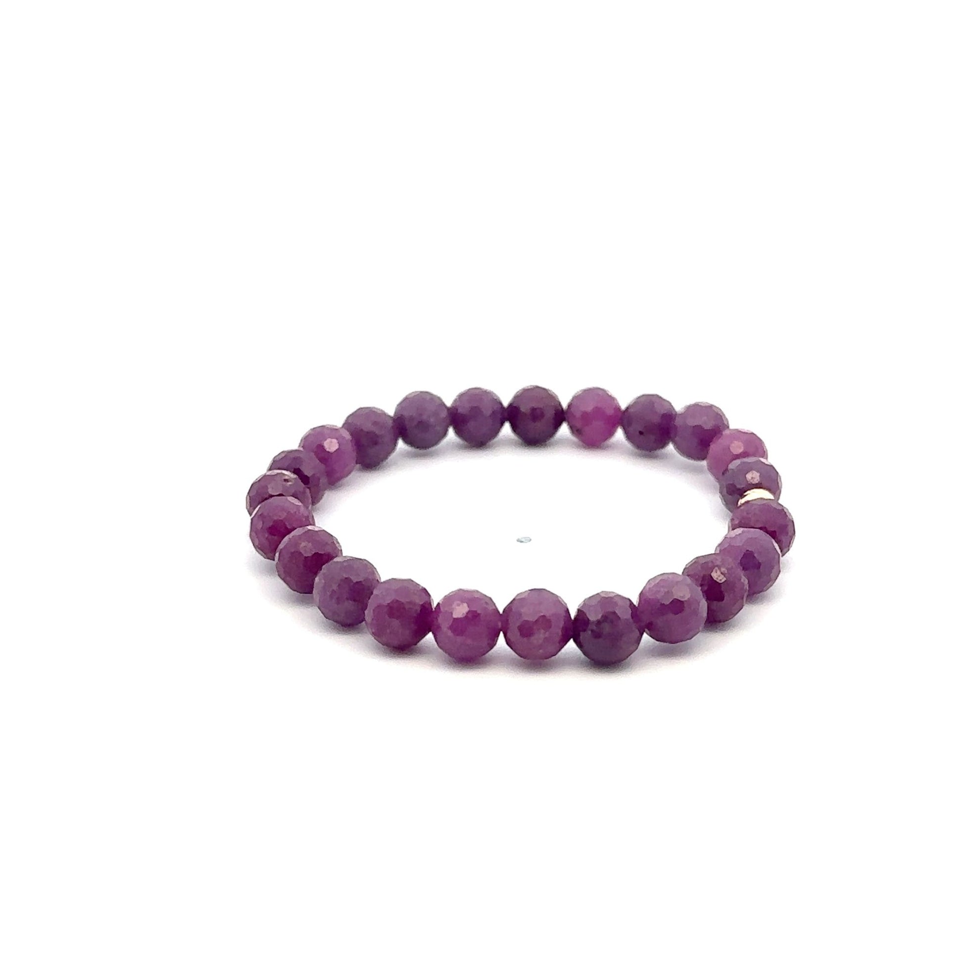 Natural Ruby Gemstones 6 -6.5mm Stretchable Bracelet 18k Gold Bead Charm - Rafant