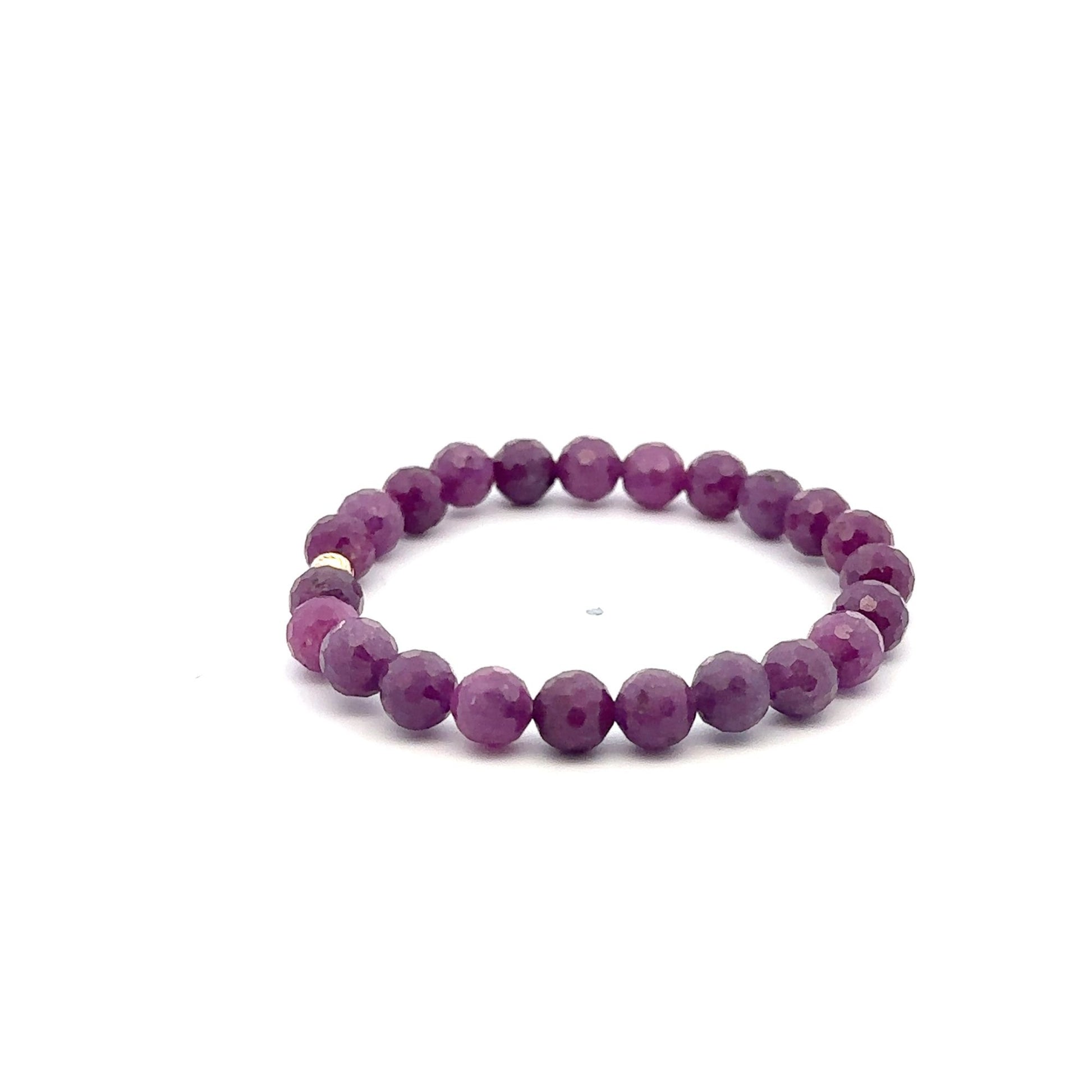 Natural Ruby Gemstones 6 -6.5mm Stretchable Bracelet 18k Gold Bead Charm - Rafant