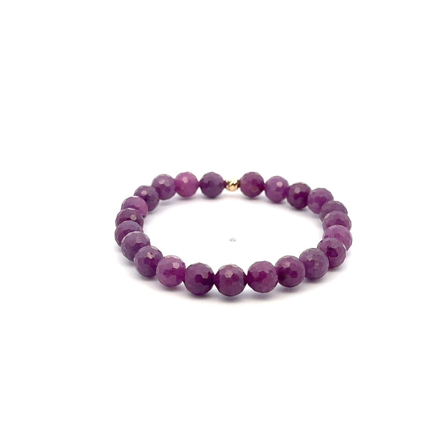 Natural Ruby Gemstones 6 -6.5mm Stretchable Bracelet 18k Gold Bead Charm - Rafant