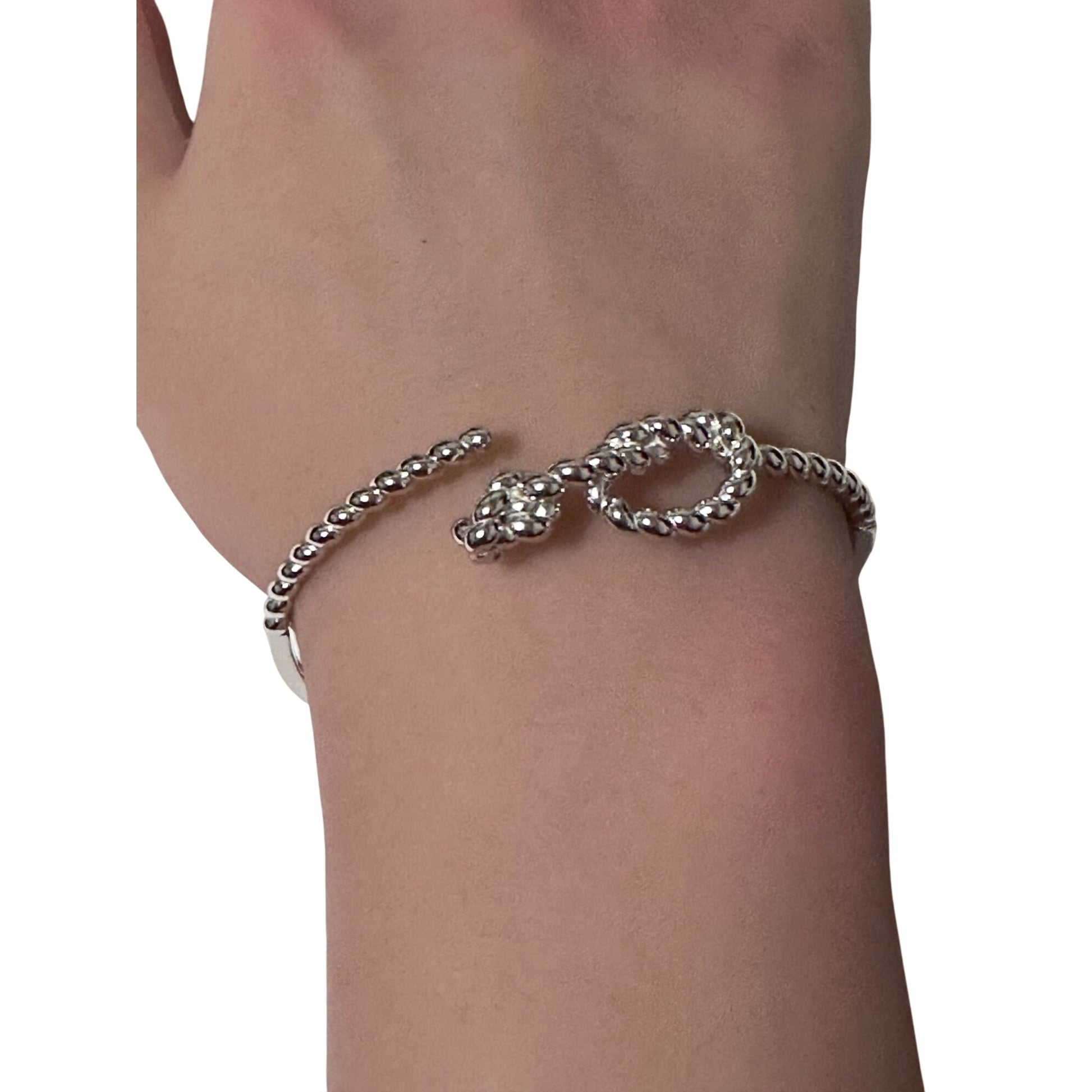 925 Sterling Silver Bangle Wire Bracelet Adjustable Size 6.25 inches - Rafant