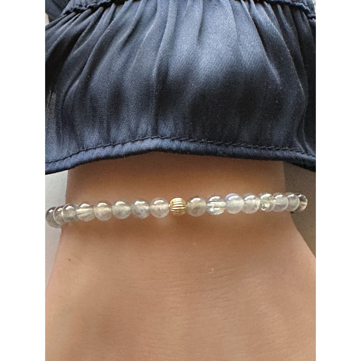 14K Gold Corrugated Accent Bead Natural Tiger's Eye Gemstone Stretch Bracelet – Stackable Fine Jewelry