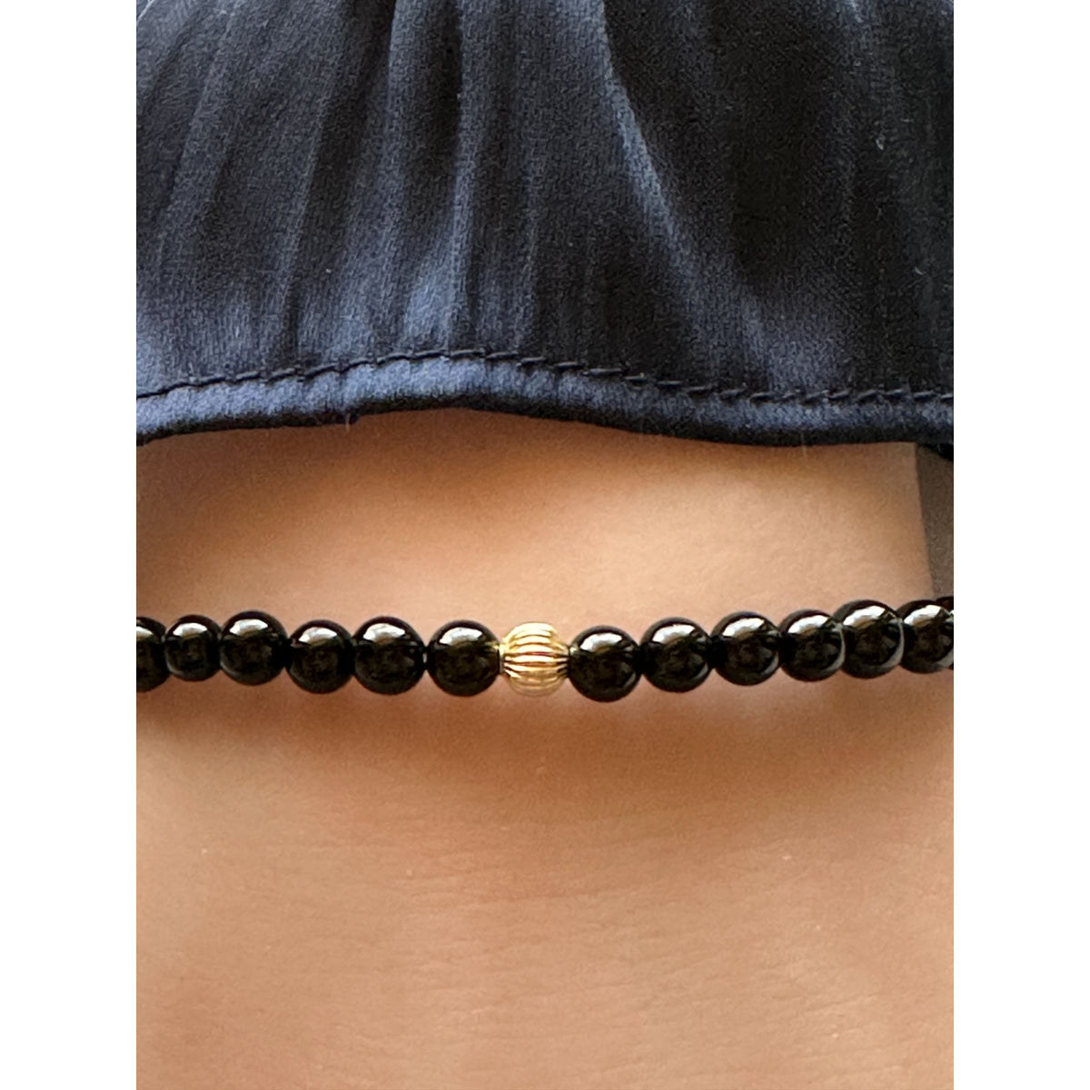 14K Gold Corrugated Accent Bead Natural Tiger's Eye Gemstone Stretch Bracelet – Stackable Fine Jewelry