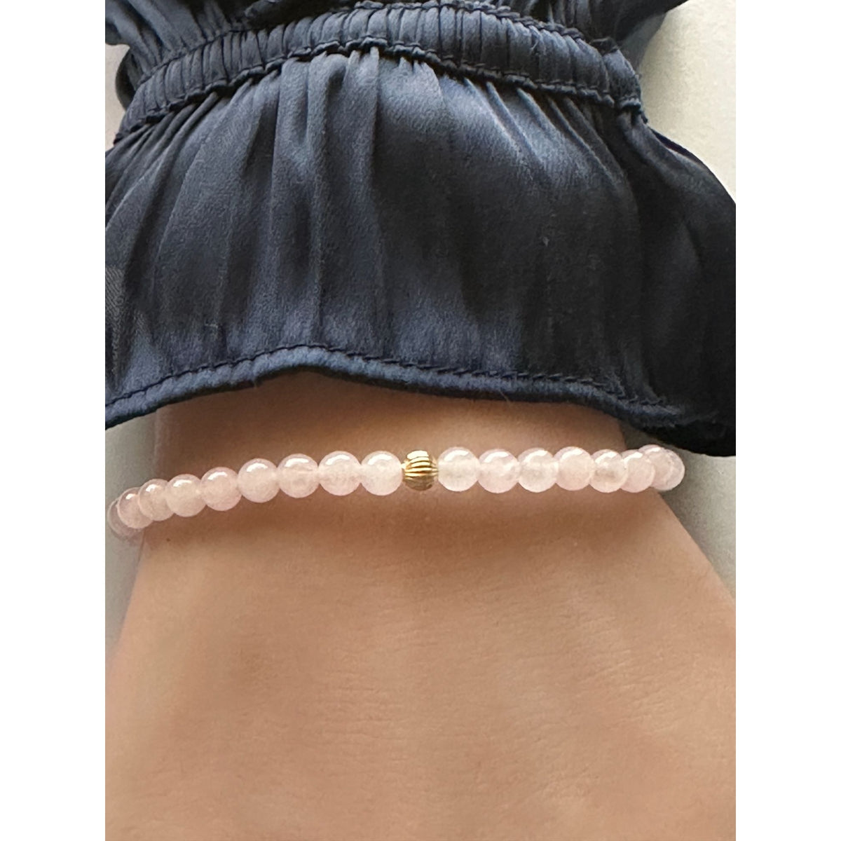 14K Gold Corrugated Accent Bead Natural Tiger's Eye Gemstone Stretch Bracelet – Stackable Fine Jewelry