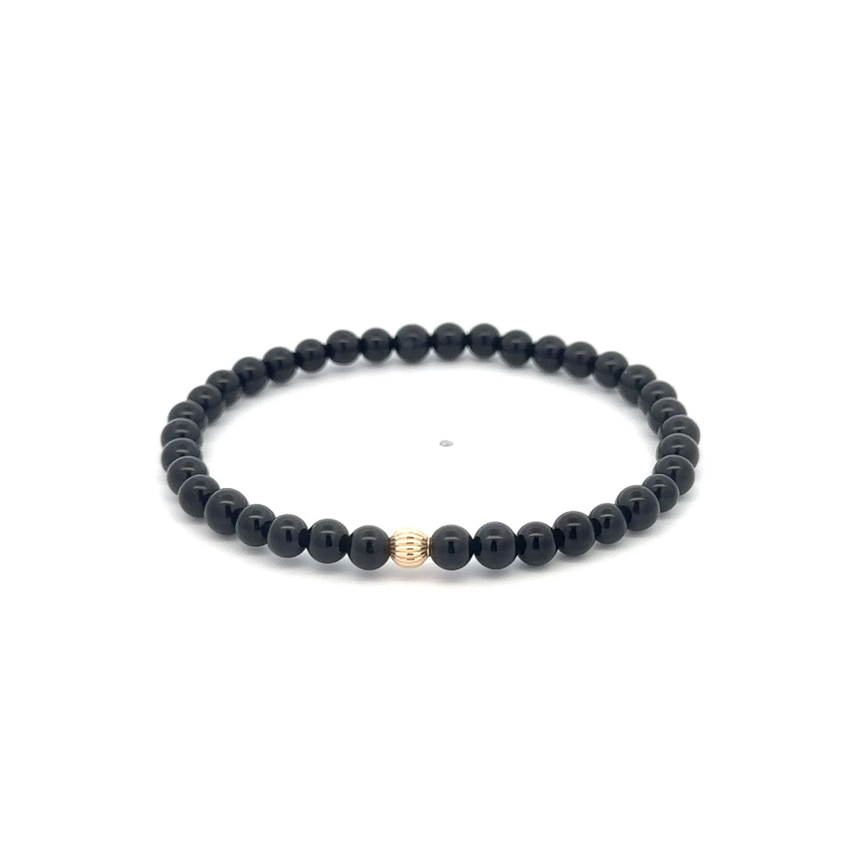 14K Gold Corrugated Accent Bead Natural Tiger's Eye Gemstone Stretch Bracelet – Stackable Fine Jewelry