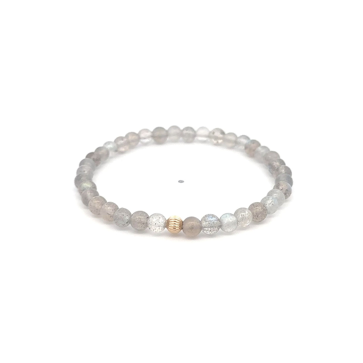 14K Gold Corrugated Accent Bead Natural Tiger's Eye Gemstone Stretch Bracelet – Stackable Fine Jewelry