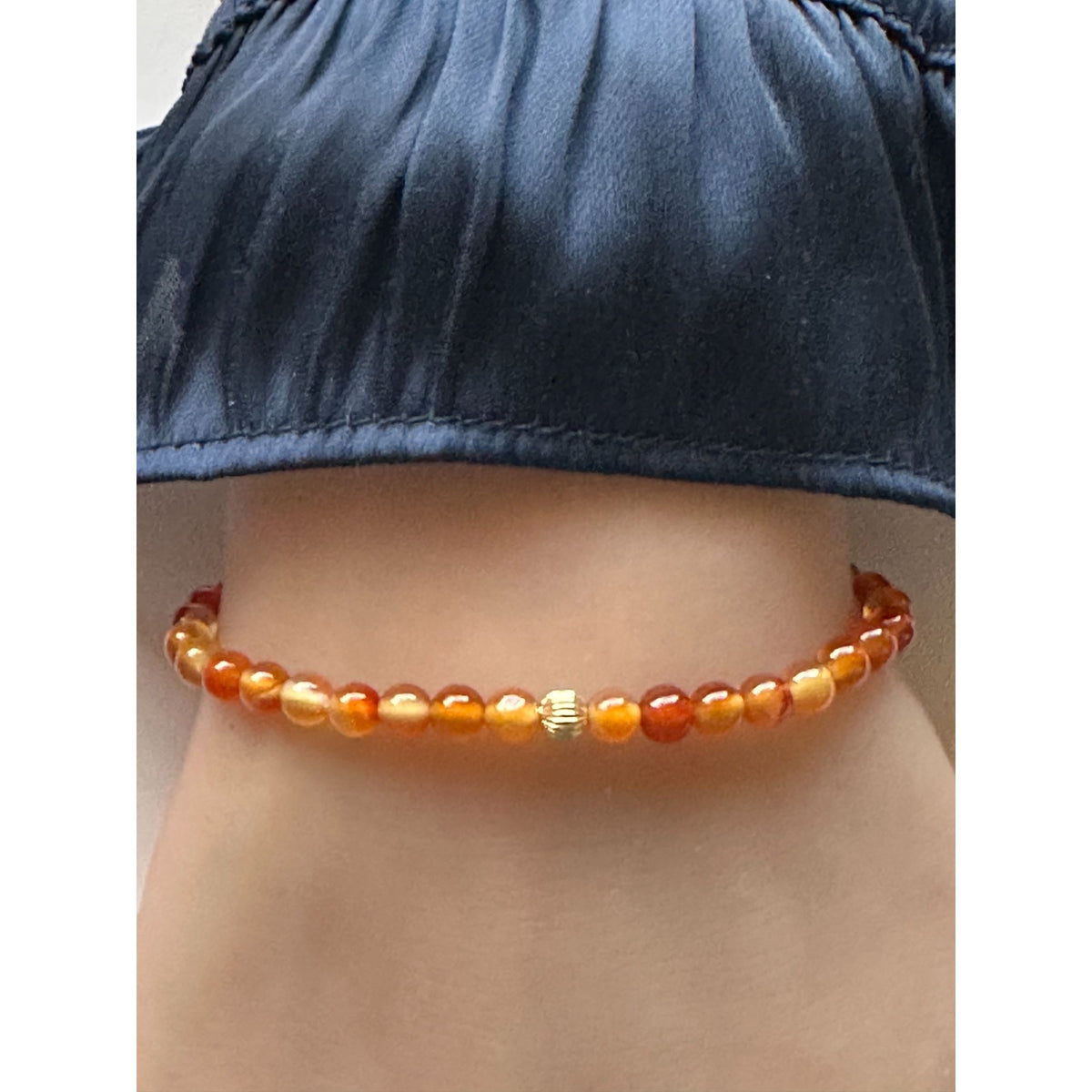 14K Gold Corrugated Accent Bead Natural Tiger's Eye Gemstone Stretch Bracelet – Stackable Fine Jewelry