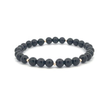 Load image into Gallery viewer, Onyx Gemstone Beaded Stretch Bracelet with 14K Gold Accent Beads Handmade Natural Stone Jewelry Size 6.5 inches - Rafant
